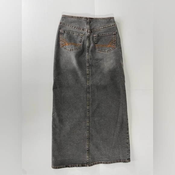 H&M Divided Black Denim Maxi Skirt High Waisted Column Front Vent Size 2 - Picture 4 of 11